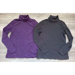2 Lands End Turtlenecks Black Purple Womens XS/P Shaped Fit‎